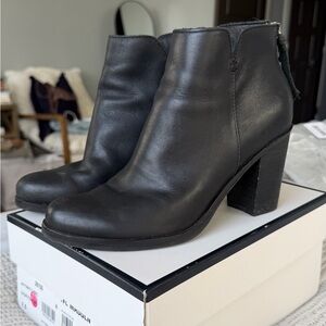 bp Black Leather Ankle Booties with Block Heel